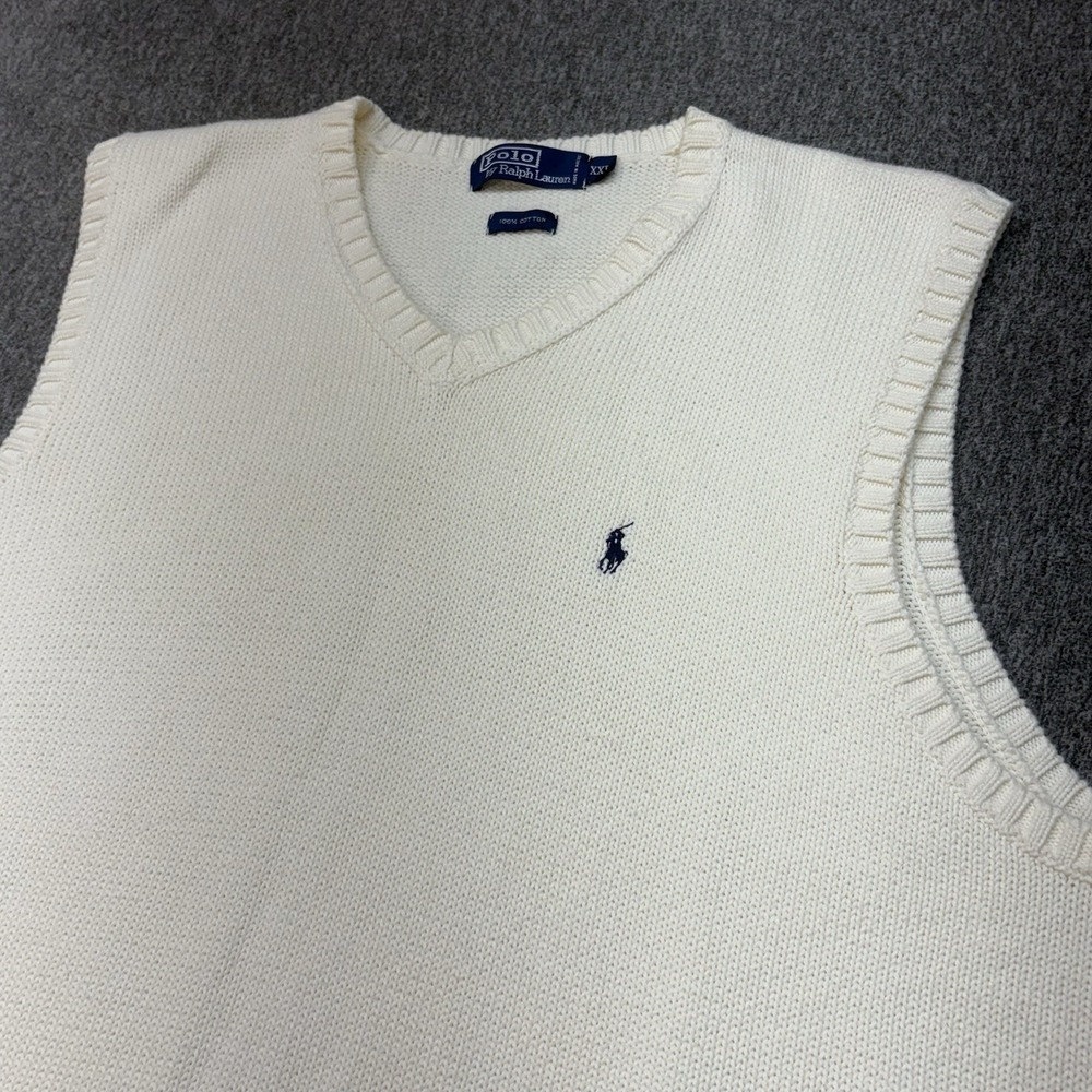 Vintage '80s Polo Ralph Lauren Beige Ivory 100% Cotton Sweater Vest XXL - Picture 2 of 11